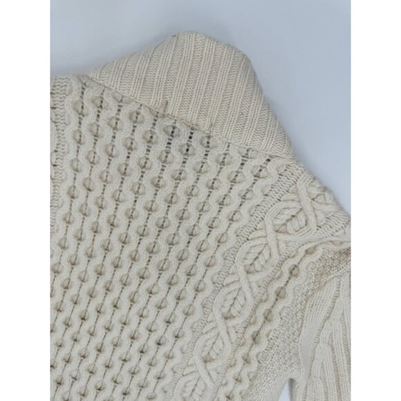 Peregrine by J Glover Made in England Wool Cable Knit Leather Button Cardigan Sw - Picture 8 of 11